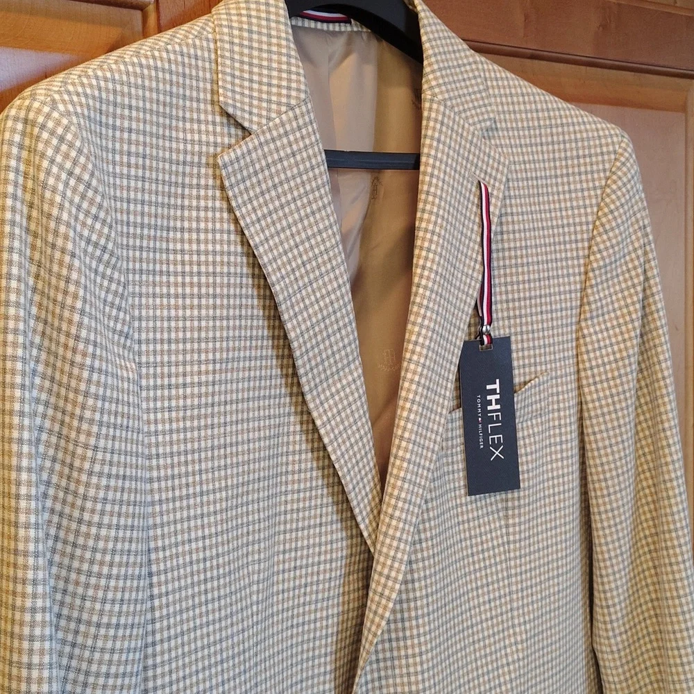 NWT Tommy‎ Hilfiger Conrad Tan/Grey Sport Coat 44REG Flex